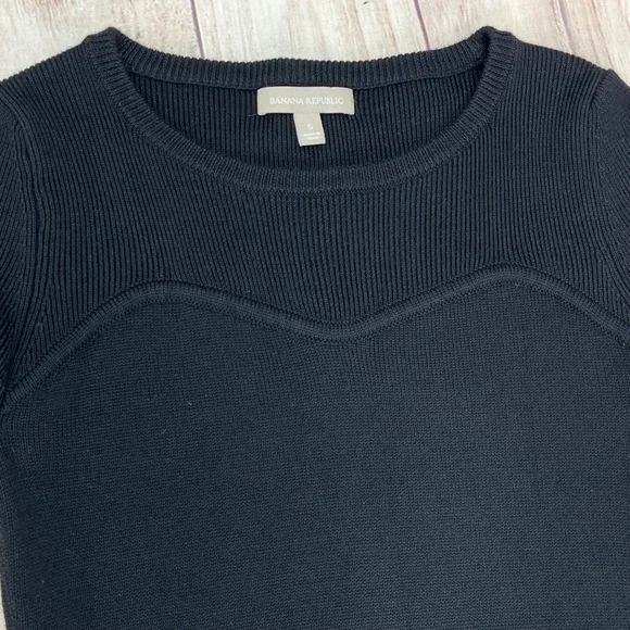 Banana Republic Black Ribbed Knit Sweetheart Long Sleeve Sweater Dress Size S - Picture 5 of 7